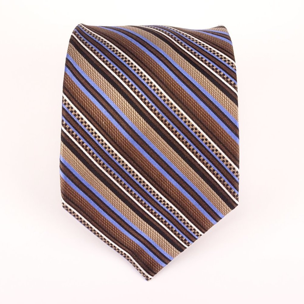 Pronto Uomo Handmade 100% Silk Necktie Blue/Brown